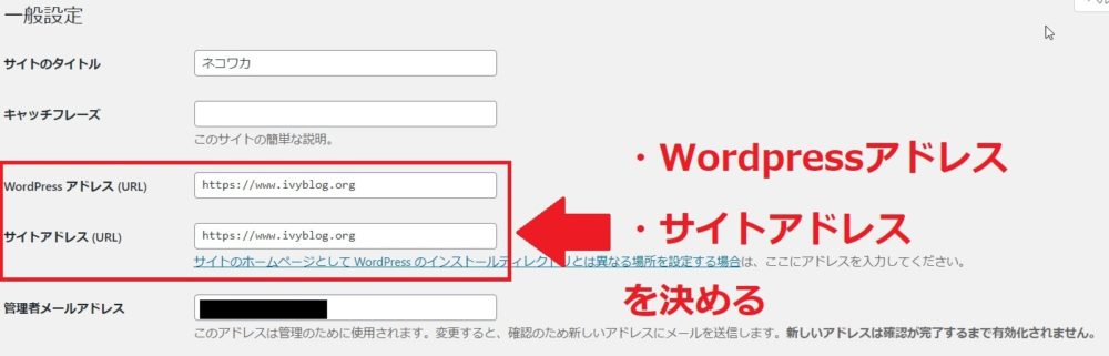 Wordpressアドレスとサイトアドレス
